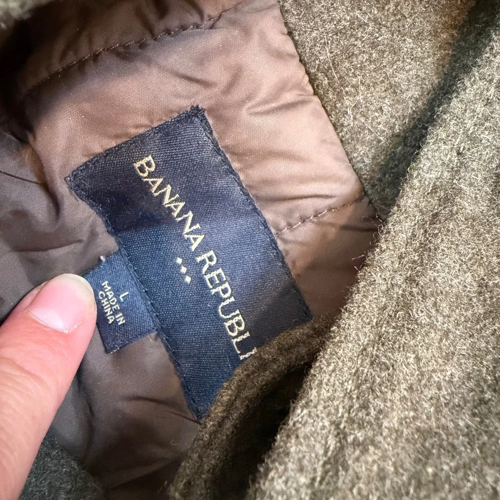Banana Republic Mens Recycled Wool Blend Hooded Field Jacket Olive Green Large